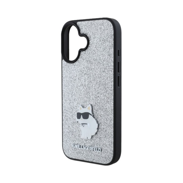 Чехол Lagerfeld Fixed glitters NFT Choupette Metal pin для iPhone 16. Цвет: серебристый