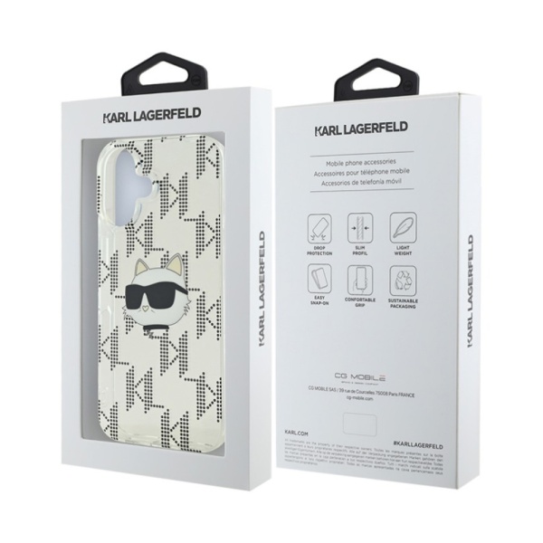 Чехол Lagerfeld PC/TPU Monogram NFT Choupette Head для iPhone 16. Цвет: прозрачный