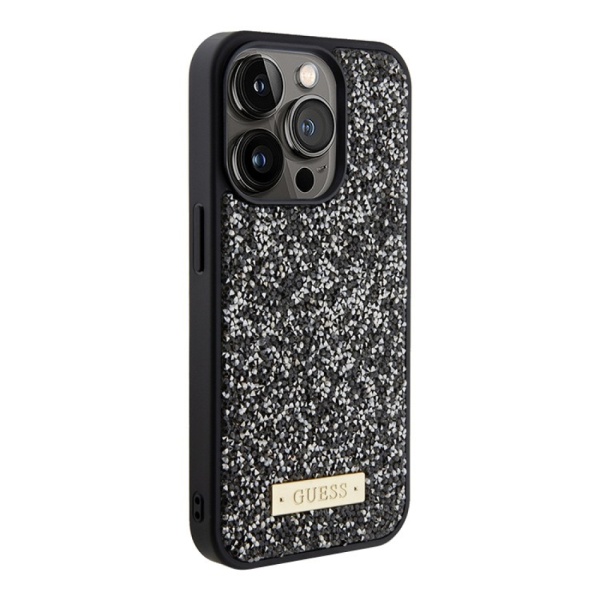 Чехол Guess Diamond Rhinestone Plate metal logo для iPhone 15 Pro. Цвет: черный 