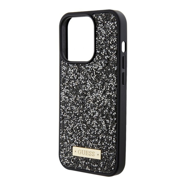 Чехол Guess Diamond Rhinestone Plate metal logo для iPhone 15 Pro. Цвет: черный 