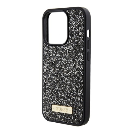 Чехол Guess Diamond Rhinestone Plate metal logo для iPhone 15 Pro. Цвет: черный 