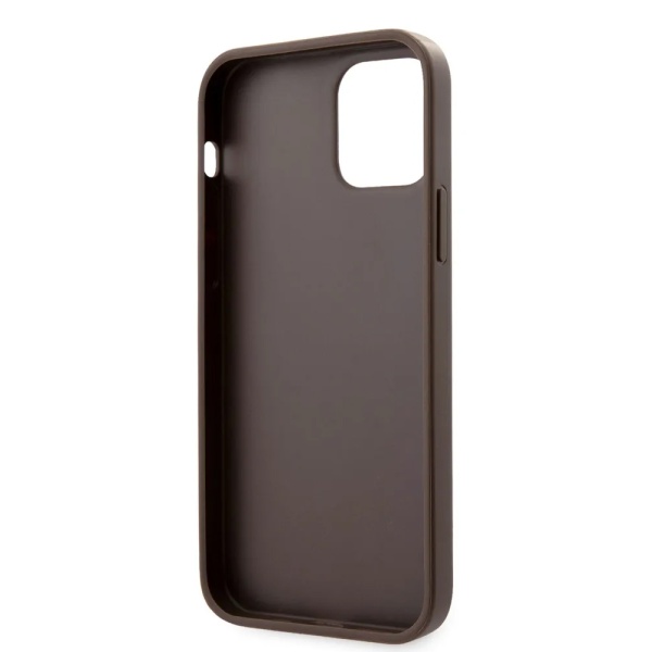 Чехол Guess для iPhone 12 Pro Max PU 4G Double cardslot Metal triangle logo Hard. Цвет: коричневый