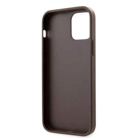 Чехол Guess для iPhone 12 Pro Max PU 4G Double cardslot Metal triangle logo Hard. Цвет: коричневый