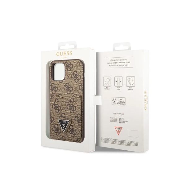 Чехол Guess для iPhone 12 Pro Max PU 4G Double cardslot Metal triangle logo Hard. Цвет: коричневый