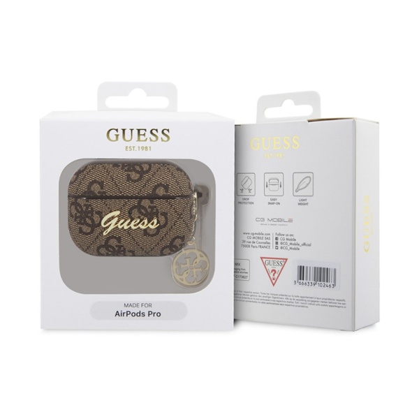 Чехол Guess PU leather 4G with metal logo and charm для AirPods Pro 2. Цвет: коричневый