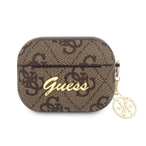Чехол Guess PU leather 4G with metal logo and charm для AirPods Pro 2. Цвет: коричневый