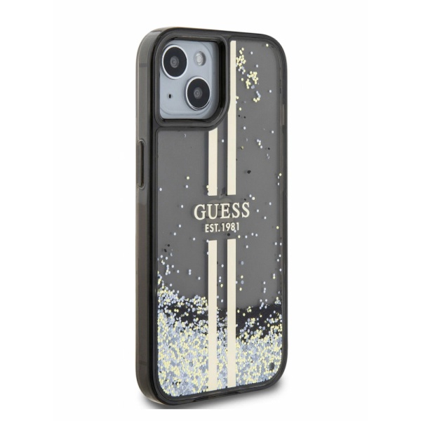 Чехол Guess Liquid Glitter Gold Stripes Hard для iPhone 15 Pro Max. Цвет: черный