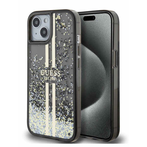Чехол Guess Liquid Glitter Gold Stripes Hard для iPhone 15 Pro Max. Цвет: черный