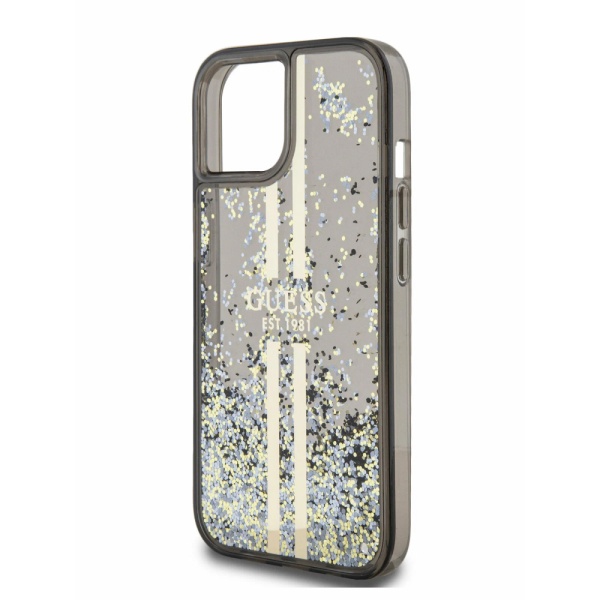 Чехол Guess Liquid Glitter Gold Stripes Hard для iPhone 15 Pro Max. Цвет: черный