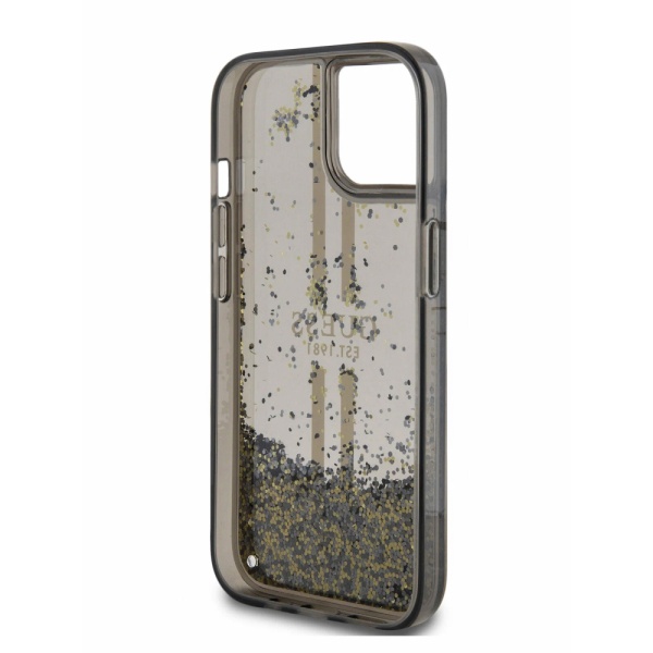 Чехол Guess Liquid Glitter Gold Stripes Hard для iPhone 15 Pro Max. Цвет: черный