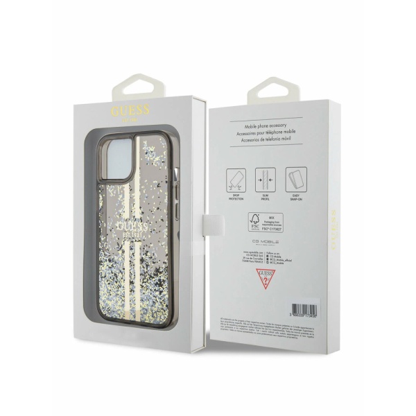 Чехол Guess Liquid Glitter Gold Stripes Hard для iPhone 15 Pro Max. Цвет: черный