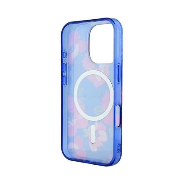 Чехол Guess PC/TPU Flowers Invisible Ring Hard MagSafe для iPhone 16 Pro. Цвет: красный