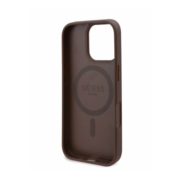 Чехол Guess PU Flowers Roses MagSafe для iPhone 16 Pro Max. Цвет: коричневый