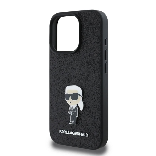 Чехол Lagerfeld Fixed glitters NFT Karl Ikonik Metal pin для iPhone 16 Pro. Цвет: черный