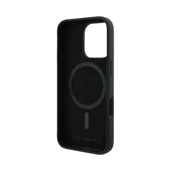 Чехол Lagerfeld Liquid Silicone NFT Karl & Choupette Head MagSafe для iPhone 16 Pro. Цвет: черный