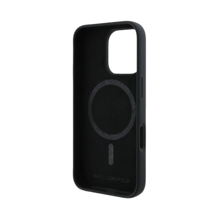 Чехол Lagerfeld Liquid Silicone NFT Karl & Choupette Head MagSafe для iPhone 16 Pro. Цвет: черный