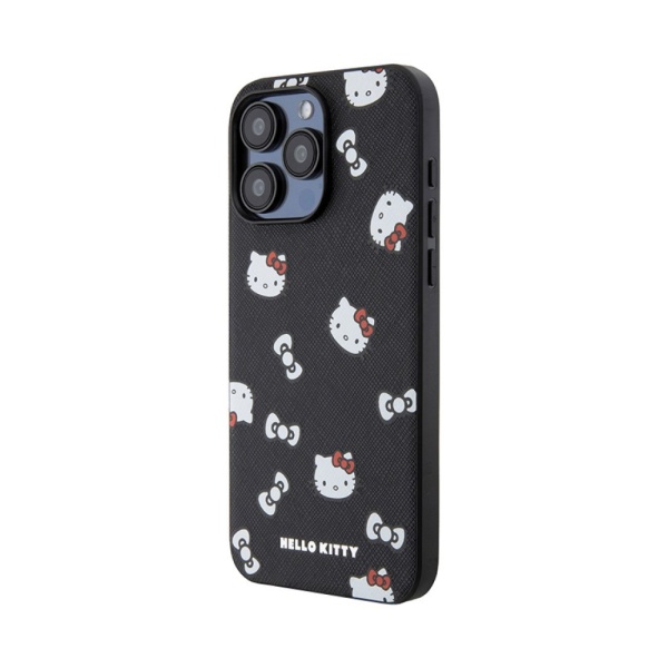Чехол Hello Kitty PU Saffiano Heads and Bows Hard для iPhone 15 Pro Max. Цвет: черный/красный