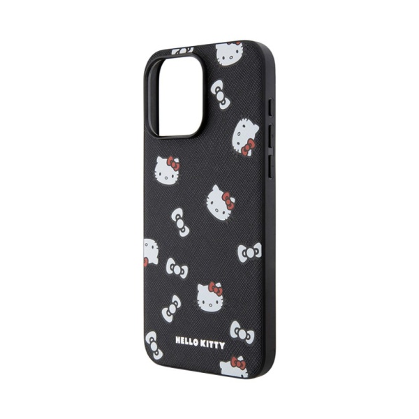 Чехол Hello Kitty PU Saffiano Heads and Bows Hard для iPhone 15 Pro Max. Цвет: черный/красный