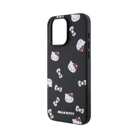 Чехол Hello Kitty PU Saffiano Heads and Bows Hard для iPhone 15 Pro Max. Цвет: черный/красный