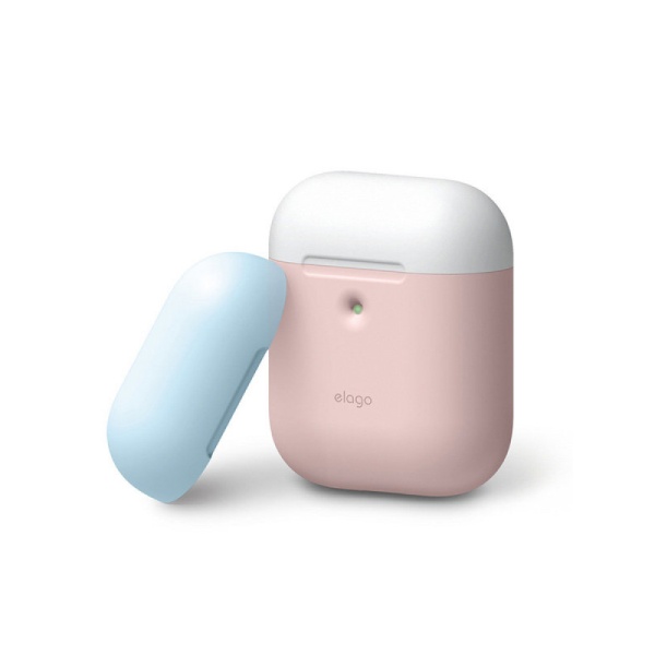 Чехол Elago для AirPods wireless, силикон, DUO Pink с крышками White и Pastel Blue