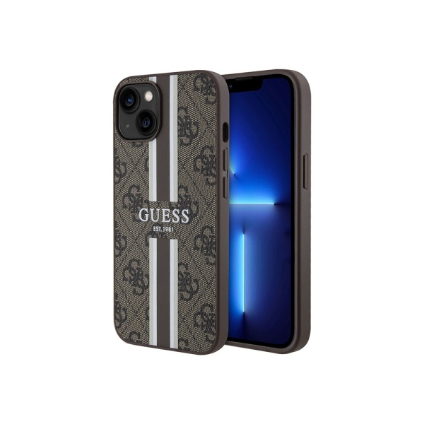 Чехол Guess PU 4G Stripes Hard MagSafe для iPhone 15. Цвет: коричневый