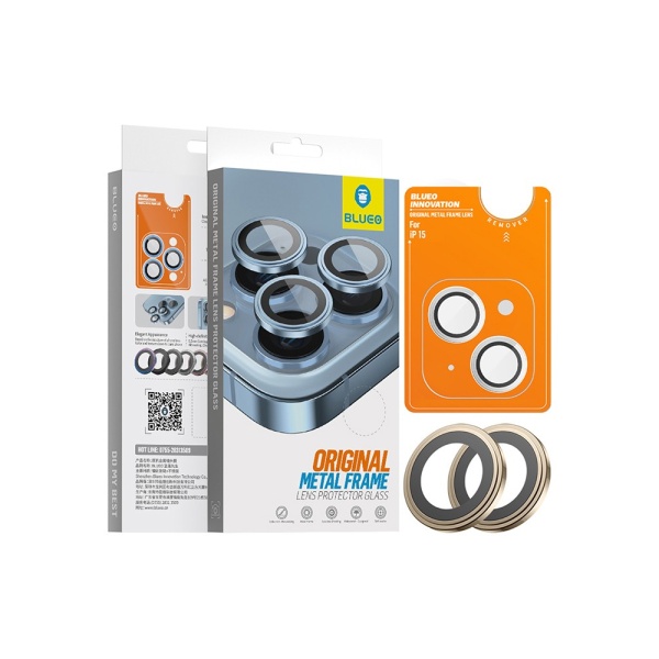 Защитное стекло BlueO Camera lens Armor metal для камеры iPhone 15/15 Plus (2 шт.). Цвет: желтый
