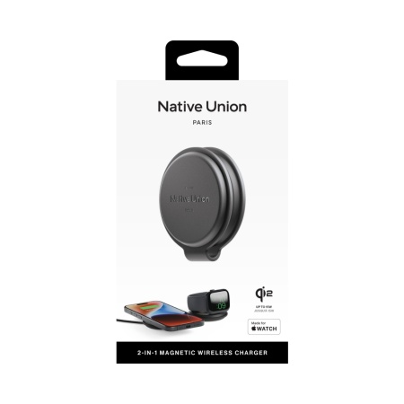 Беспроводное з/у Native Union Voyage 2 в 1, мощность 15W. Цвет: черный