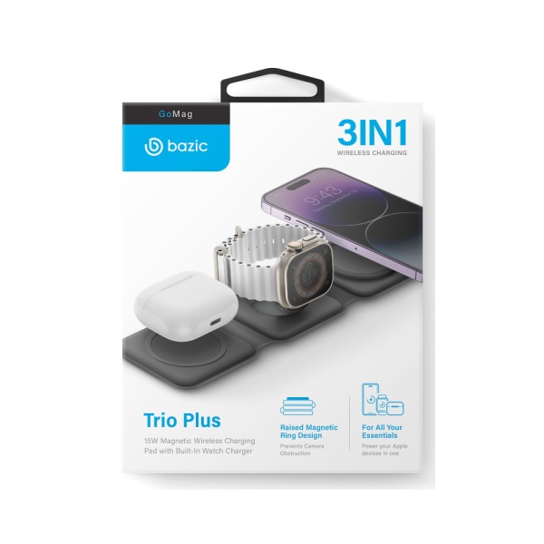 Беспроводное з/у EnergEA Bazic GoMag Trio PLUS magnetic wireless foldable15 Вт. Цвет: серый