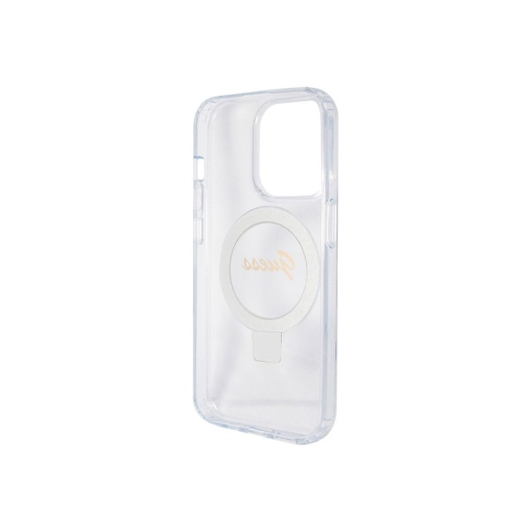 Чехол Guess PC/TPU Script logo + Ring stand Glitter MagSafe для iPhone 15 Pro Max. Цвет: прозрачный