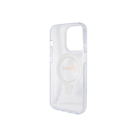 Чехол Guess PC/TPU Script logo + Ring stand Glitter MagSafe для iPhone 15 Pro Max. Цвет: прозрачный