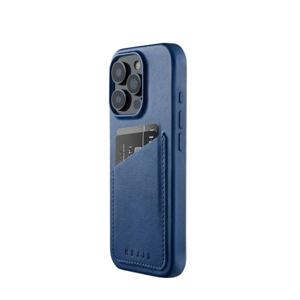 Чехол защитный Mujjo Full Leather Wallet Case для iPhone 16 Pro. Цвет: синий