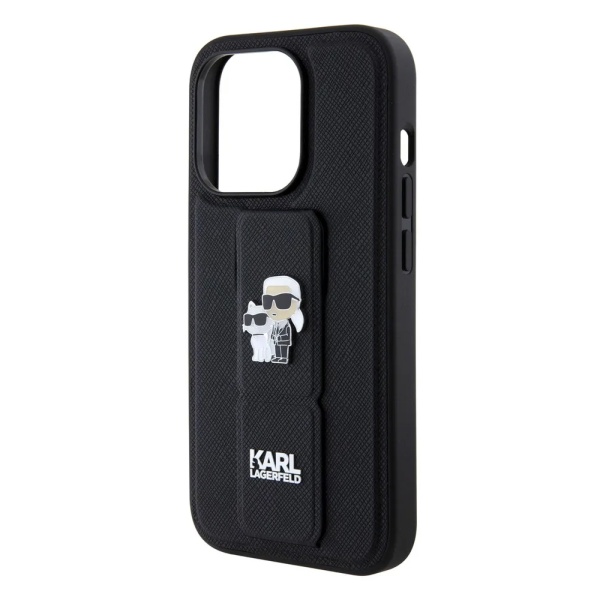 Чехол Lagerfeld GripStand PU Saffiano NFT Karl & Choupette metal для iPhone 15 Pro Max.Цвет: черный
