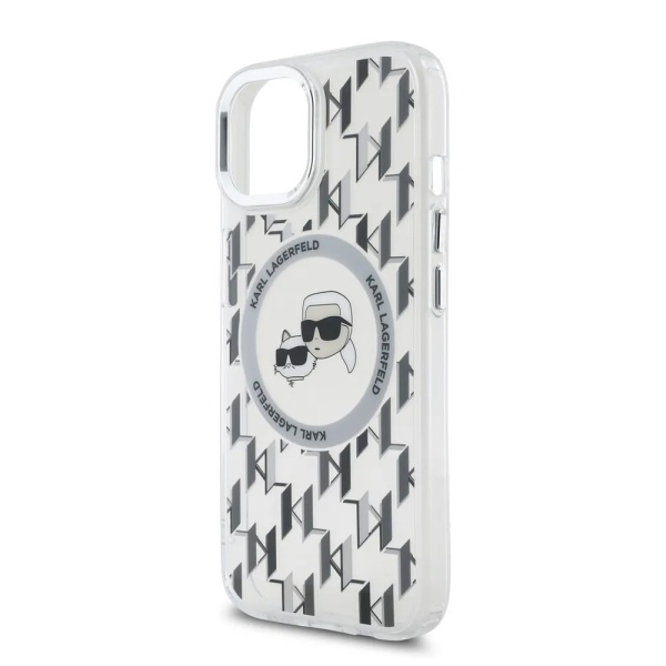 Чехол Lagerfeld для iPhone 15 PC/TPU Monogram NFT Karl & Choup Metal Camera MagSafe. Цвет:прозрачный