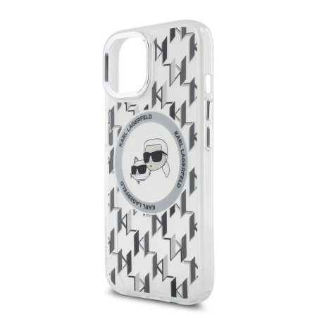 Чехол Lagerfeld для iPhone 15 PC/TPU Monogram NFT Karl & Choup Metal Camera MagSafe. Цвет:прозрачный