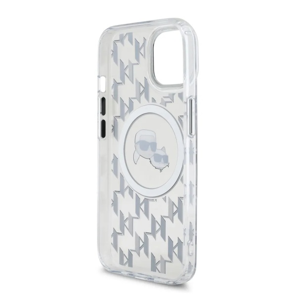 Чехол Lagerfeld для iPhone 15 PC/TPU Monogram NFT Karl & Choup Metal Camera MagSafe. Цвет:прозрачный