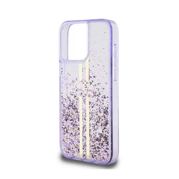 Чехол Guess Liquid Glitter Gold Stripes Hard для iPhone 15 Pro Max. Цвет: фиолетовый