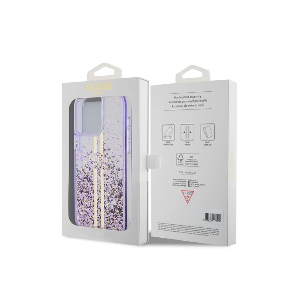 Чехол Guess Liquid Glitter Gold Stripes Hard для iPhone 15 Pro Max. Цвет: фиолетовый