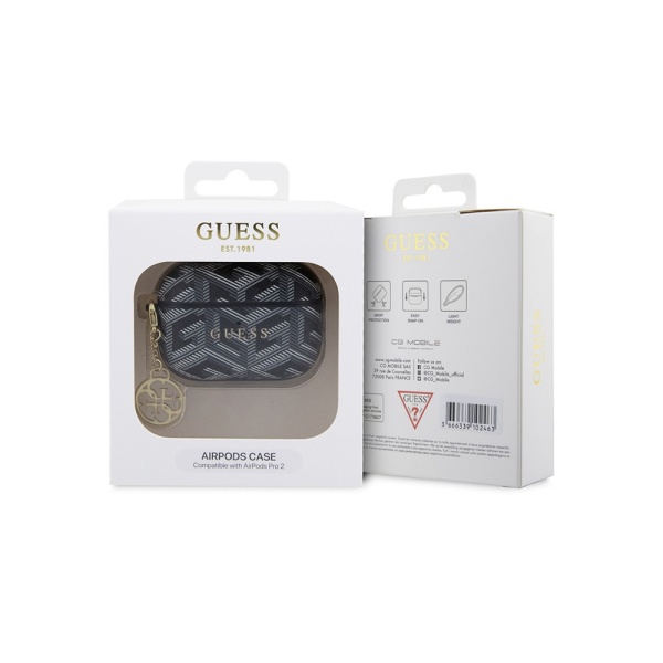 Чехол Guess PU leather G CUBE with metal logo and Charm для AirPods Pro 2. Цвет: черный