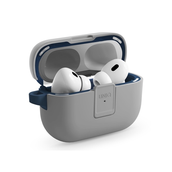 Чехол UNIQ CLYDE Lock case для AirPods Pro 2, силикон с карабином. Цвет: темно-серый/синий