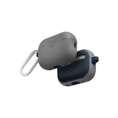 Чехол UNIQ CLYDE Lock case для AirPods Pro 2, силикон с карабином. Цвет: темно-серый/синий