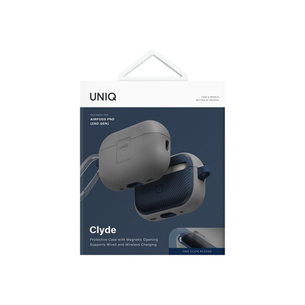 Чехол UNIQ CLYDE Lock case для AirPods Pro 2, силикон с карабином. Цвет: темно-серый/синий