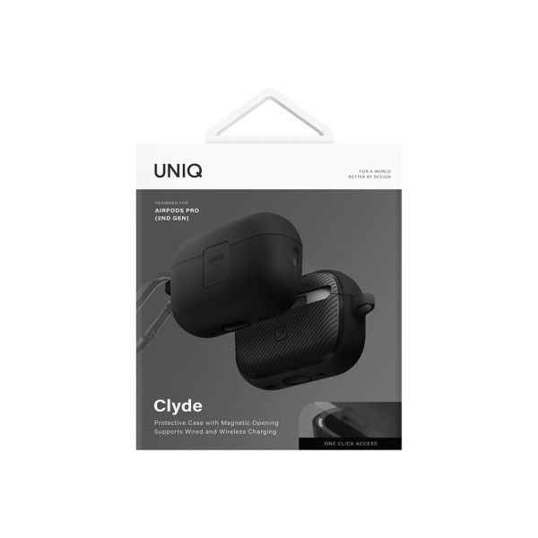 Чехол UNIQ CLYDE Lock case для AirPods Pro 2, силикон с карабином. Цвет: черный