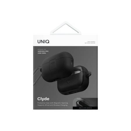 Чехол UNIQ CLYDE Lock case для AirPods Pro 2, силикон с карабином. Цвет: черный