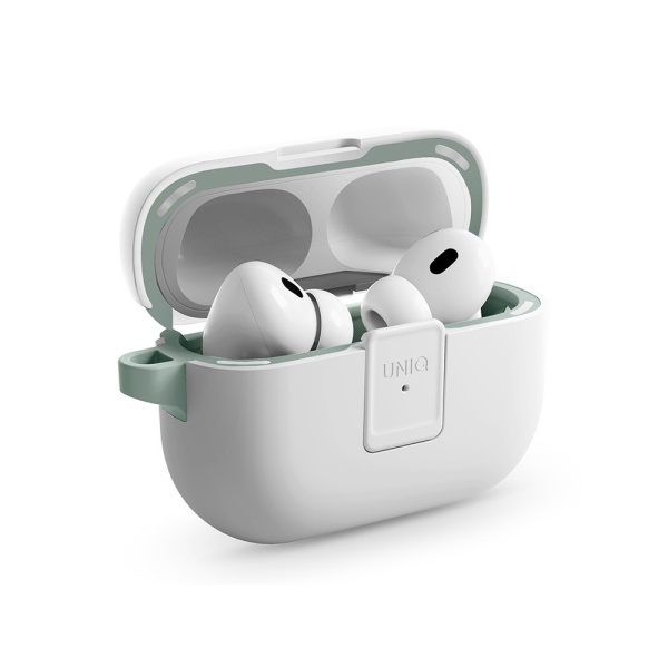 Чехол UNIQ CLYDE Lock case для AirPods Pro 2, силикон с карабином. Цвет: белый/мятный