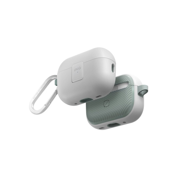 Чехол UNIQ CLYDE Lock case для AirPods Pro 2, силикон с карабином. Цвет: белый/мятный