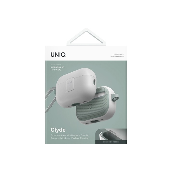 Чехол UNIQ CLYDE Lock case для AirPods Pro 2, силикон с карабином. Цвет: белый/мятный