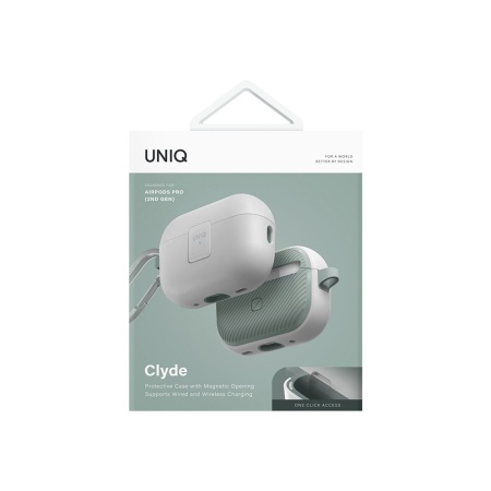 Чехол UNIQ CLYDE Lock case для AirPods Pro 2, силикон с карабином. Цвет: белый/мятный