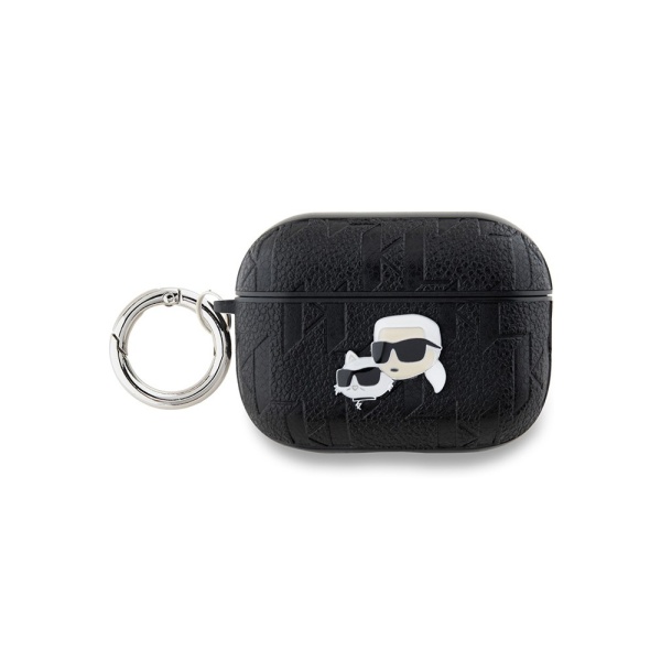 Чехол Lagerfeld NFT Metal Head Karl&Choupette для Airpods Pro 2 силиконовый с кольцом. Цвет: черный