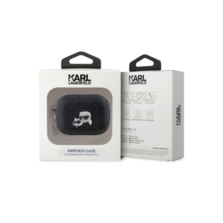 Чехол Lagerfeld NFT Metal Head Karl&Choupette для Airpods Pro 2 силиконовый с кольцом. Цвет: черный