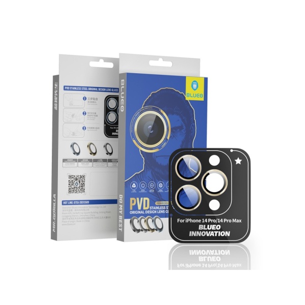 Защитное стекло BlueO Camera lens PVD stainless steel д/камеры iPhone 14 Pro (3 шт.). Цвет: золотой